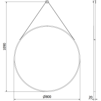 Kulaté zrcadlo na pásku MEXEN STRING 80 cm - černé, 9854-080-080-000-70