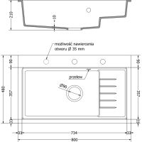 Kuchyňský granitový dřez MEXEN OMAR - 80 x 48 cm - šedý, 6520801005-71