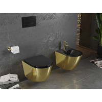 Závěsné WC MEXEN LENA RIMLESS - černé/zlaté lesklé + Duroplast sedátko slim, 30224076