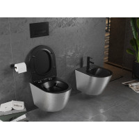 Závěsné WC MEXEN LENA RIMLESS - černé/stříbrné broušené + Duroplast sedátko slim, 30224073