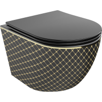 Závěsné WC MEXEN LENA RIMLE  - černé/zlaté vzorované + Duroplast sedátko slim, 30224079