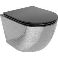 Závěsné WC MEXEN LENA RIMLESS - černé/stříbrné šupinové + Duroplast sedátko slim, 30224072