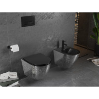 Závěsné WC MEXEN LENA RIMLESS - černé/stříbrné šupinové + Duroplast sedátko slim, 30224072