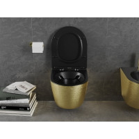 Závěsné WC MEXEN LENA RIMLESS - černé/zlaté broušené + Duroplast sedátko slim, 30224077
