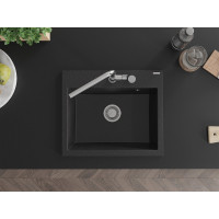 Kuchyňský granitový dřez MEXEN OSCAR - 58 x 49 cm - metalický černý/stříbrný, 6519581000-73