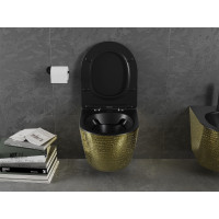 Závěsné WC MEXEN LENA RIMLESS - černé/zlaté šupinové + Duroplast sedátko slim, 30224078