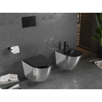 Závěsné WC MEXEN LENA RIMLESS - černé/stříbrné + Duroplast sedátko slim, 30224074