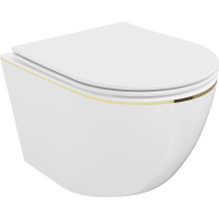 Závěsné WC MEXEN LENA RIMLESS - bílé s zlatým okrajem + Duroplast sedátko, 30224005