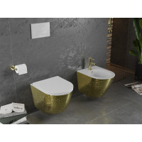 Závěsné WC MEXEN LENA RIMLESS - bílé/zlaté šupinové + Duroplast sedátko slim, 30224008