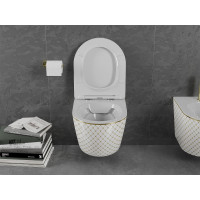 Závěsné WC MEXEN LENA RIMLESS - bílé/zlaté vzorované + Duroplast sedátko slim, 30224009