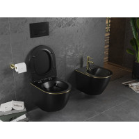 Závěsné WC MEXEN LENA RIMLESS - černé matné s zlatým okrajem + Duroplast sedátko, 30224075