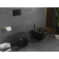 Závěsné WC MEXEN LENA RIMLESS - černé matné s zlatým okrajem + Duroplast sedátko, 30224075