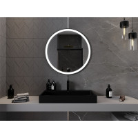 Kulaté zrcadlo MEXEN ESSO 80 cm s černým okrajem - s LED podsvícením a vyhříváním, 9825-080-080-611-70