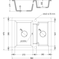 Kuchyňský granitový dřez MEXEN CARLOS - 58,2x47,5 cm - metalický černý/stříbrný, 6518581500-73