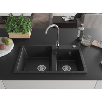 Kuchyňský granitový dřez MEXEN TOMAS - 80x50 cm - metalický černý/stříbrný, 6516802000-73