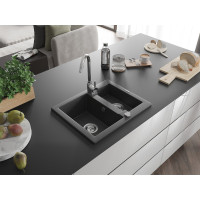 Kuchyňský granitový dřez MEXEN CARLOS - 58,2x47,5 cm - černý kropenatý, 6518581500-76