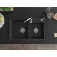 Kuchyňský granitový dřez MEXEN TOMAS - 80x50 cm - metalický černý/stříbrný, 6516802000-73