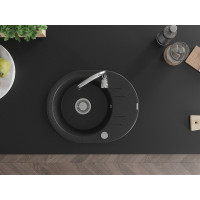 Kuchyňský granitový dřez MEXEN KEVIN - 58,6x45,8 cm - metalický černý/stříbrný, 6517581005-73