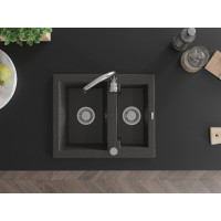 Kuchyňský granitový dřez MEXEN CARLOS - 58,2x47,5 cm - černý kropenatý, 6518581500-76