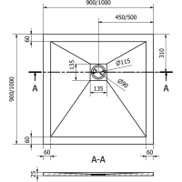 Sprchová vanička MEXEN STONE+ 100x100 cm - tmavě šedá - minerální kompozit, 44711010