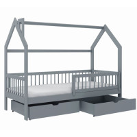 Dětská domečková postel se šuplíky OTAKAR - 200x90 cm - šedá