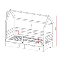 Dětská domečková postel se šuplíky LILIE - 200x90 cm - přírodní borovice