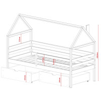 Dětská domečková postel se šuplíky AMOS - 200x90 cm - přírodní borovice
