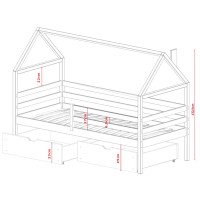 Dětská domečková postel se šuplíky AMOS - 200x90 cm - šedá