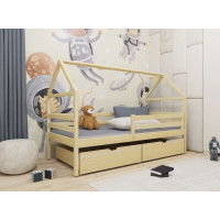 Dětská domečková postel se šuplíky AMOS - 200x90 cm - přírodní borovice