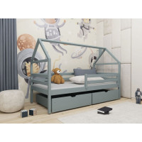 Dětská domečková postel se šuplíky AMOS - 200x90 cm - šedá