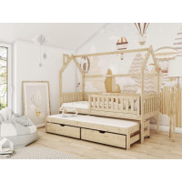 Dětská domečková postel s přistýlkou a šuplíky MATYLDA - 200x90 cm - přírodní borovice