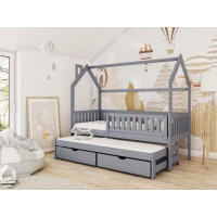 Dětská domečková postel s přistýlkou a šuplíky MATYLDA - 200x90 cm - šedá