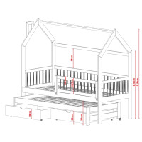 Dětská domečková postel s přistýlkou a šuplíky PIPER - 200x90 cm - bílá