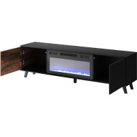 Televizní stolek s krbem RANDOM RTV-K 180 cm - dub wotan/černý