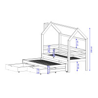 Dětská domečková postel s přistýlkou a šuplíky DAISY - 200x90 cm - bílá