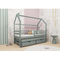 Dětská domečková postel s přistýlkou a šuplíky DAISY - 200x90 cm - šedá