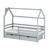 Dětská domečková postel se šuplíky LILIE - 200x90 cm - šedá
