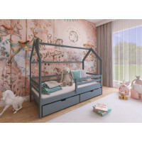 Dětská domečková postel se šuplíky LILIE - 200x90 cm - šedá