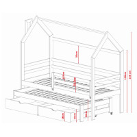 Dětská domečková postel s přistýlkou a šuplíky DAISY - 200x90 cm - přírodní borovice