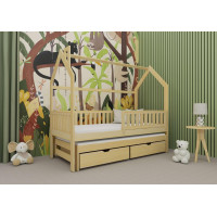 Dětská domečková postel s přistýlkou a šuplíky MATYLDA - 200x90 cm - přírodní borovice