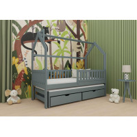 Dětská domečková postel s přistýlkou a šuplíky MATYLDA - 200x90 cm - šedá