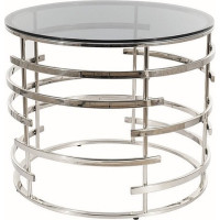 Konferenční stolek LIVIA - 60x50 cm - kouřové sklo/stříbný