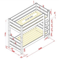 Dětská patrová postel z masivu borovice HONZA - 200x90 cm - bílá