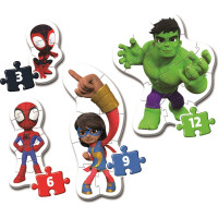 CLEMENTONI Moje první puzzle Spidey a jeho úžasní přátelé 4v1 (3,6,9,12 dílků)