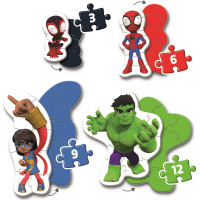 CLEMENTONI Moje první puzzle Spidey a jeho úžasní přátelé 4v1 (3,6,9,12 dílků)