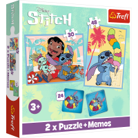 TREFL Sada 3v1 Lilo&Stitch: Šťastný den (2x puzzle + pexeso)