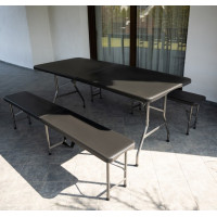 Rozkládací zahradní stůl 180 cm + 2 lavice - černý