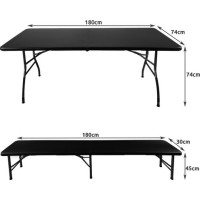 Rozkládací zahradní stůl 180 cm + 2 lavice - černý