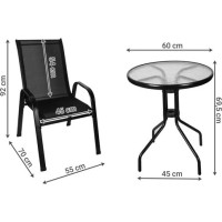Sestava balkonového nábytku - stůl + 2 židle - kov/sklo