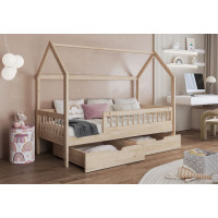 Dětská domečková postel z masivu borovice GAJA se šuplíky - 140x70 cm - přírodní borovice